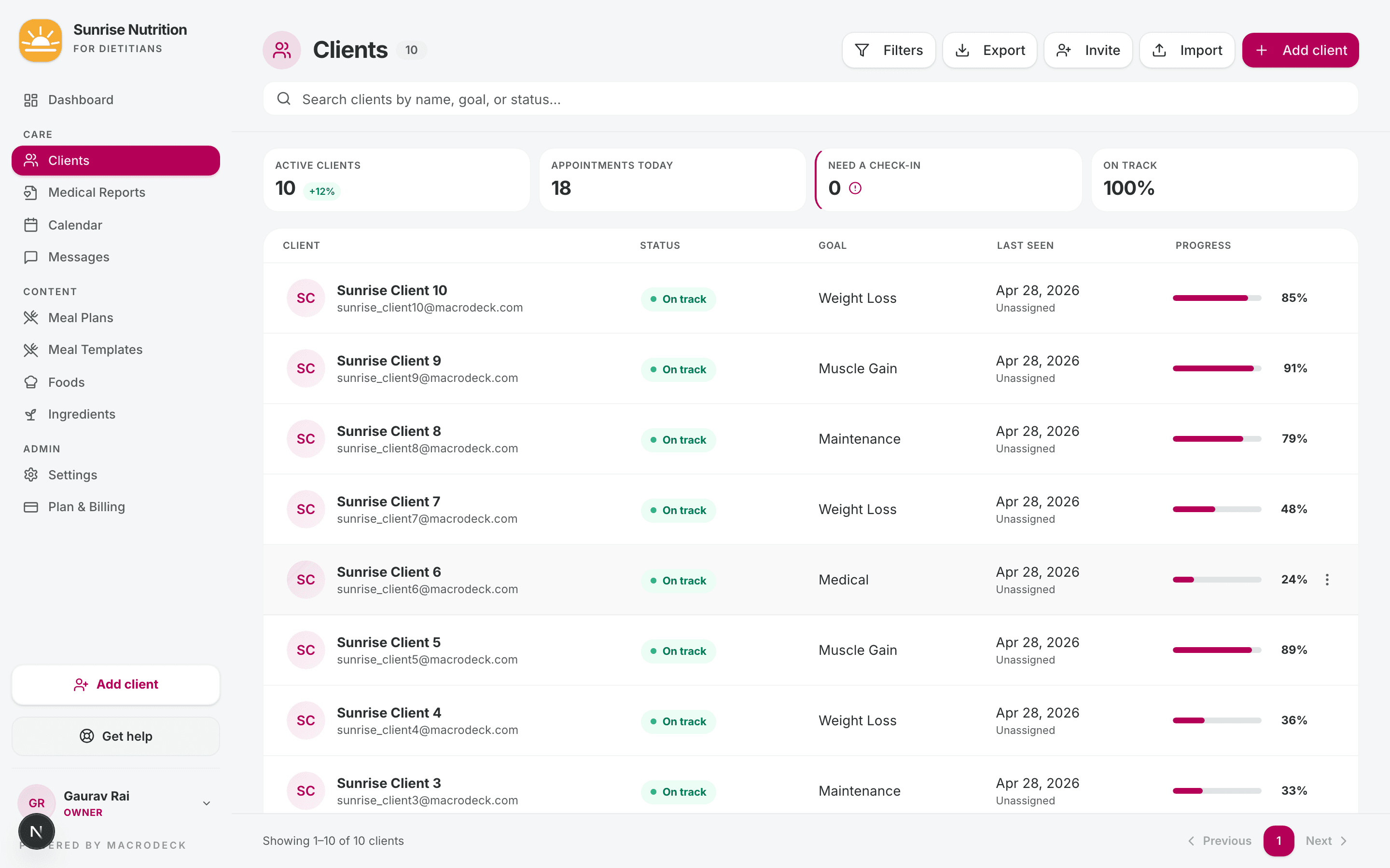 Clients list