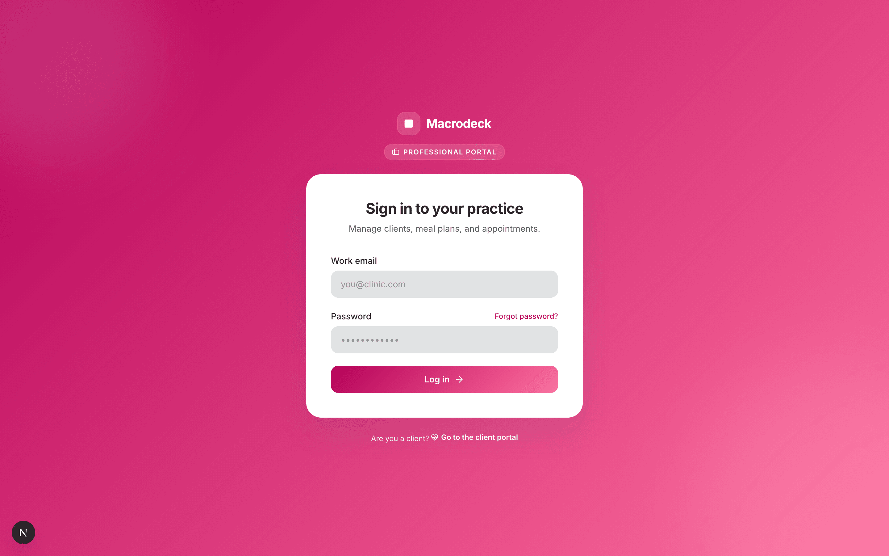 Sign in screen