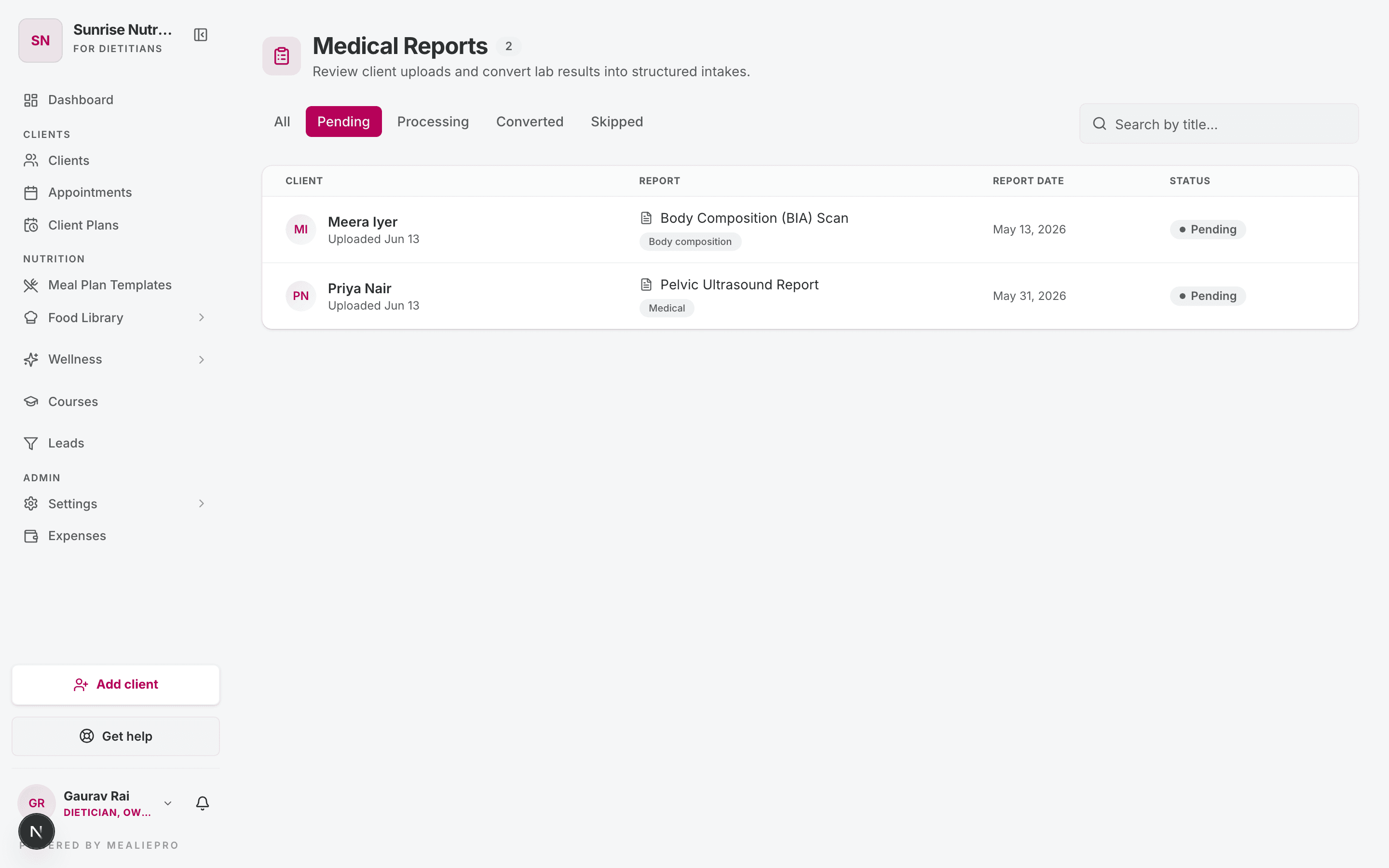 Medical reports queue