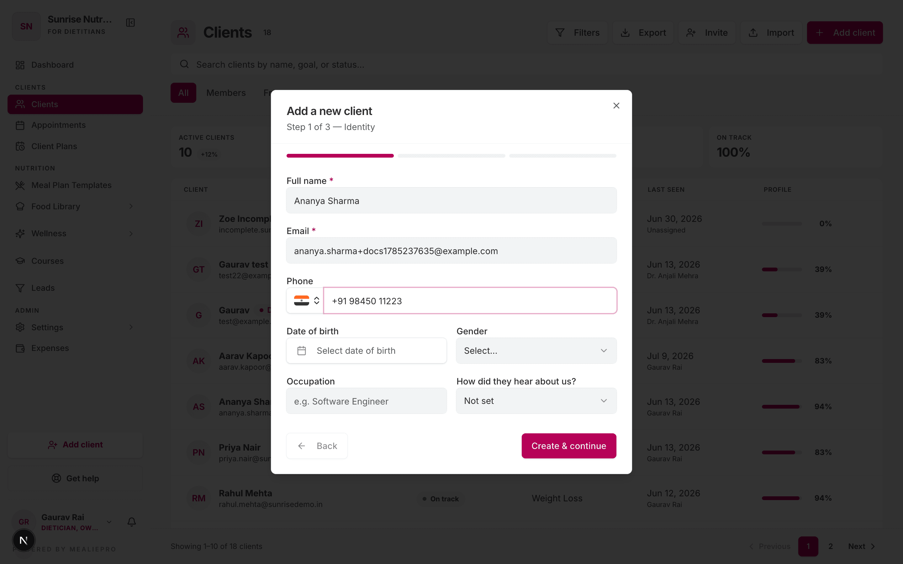 Add client — Step 1: Identity