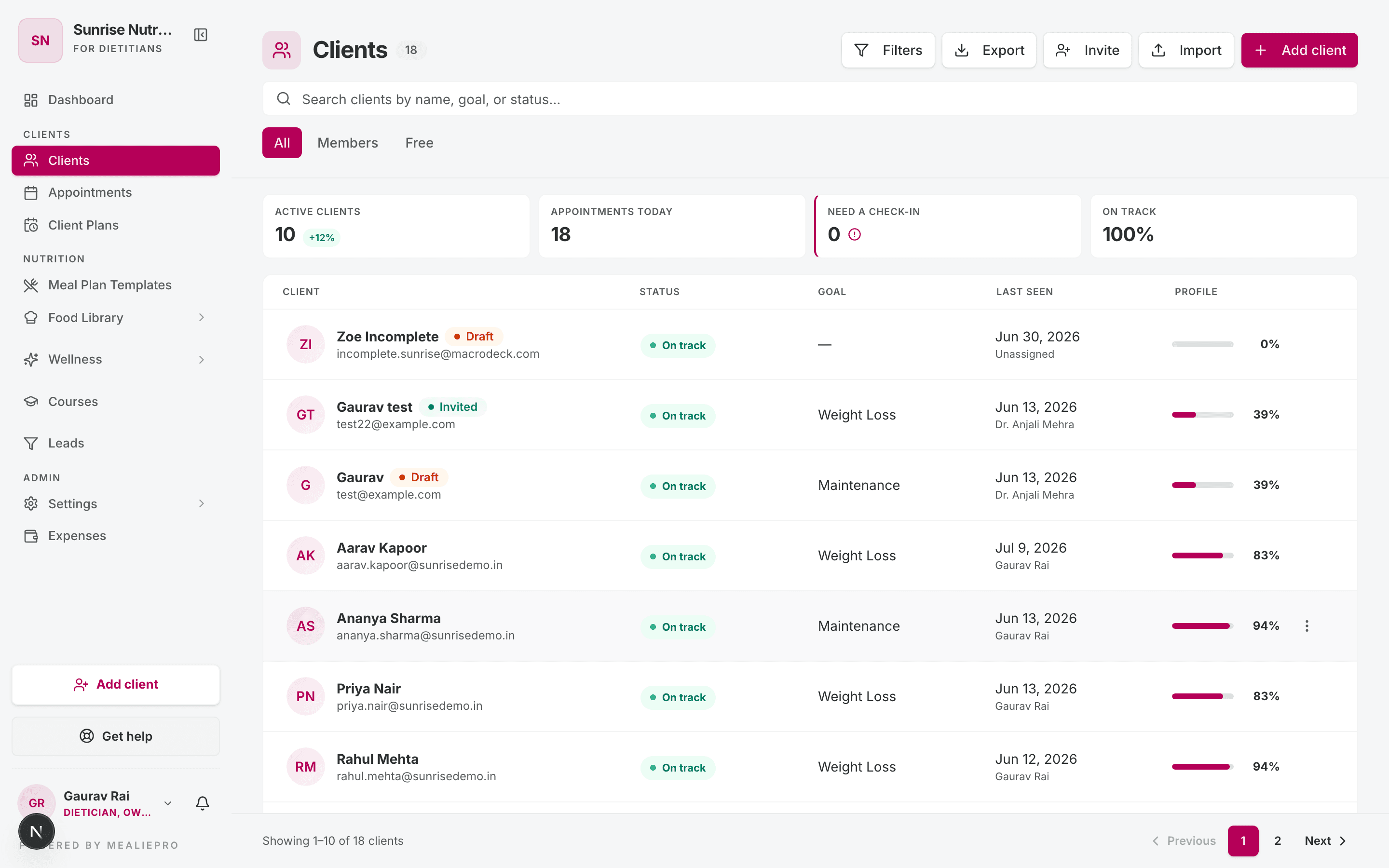 Clients list
