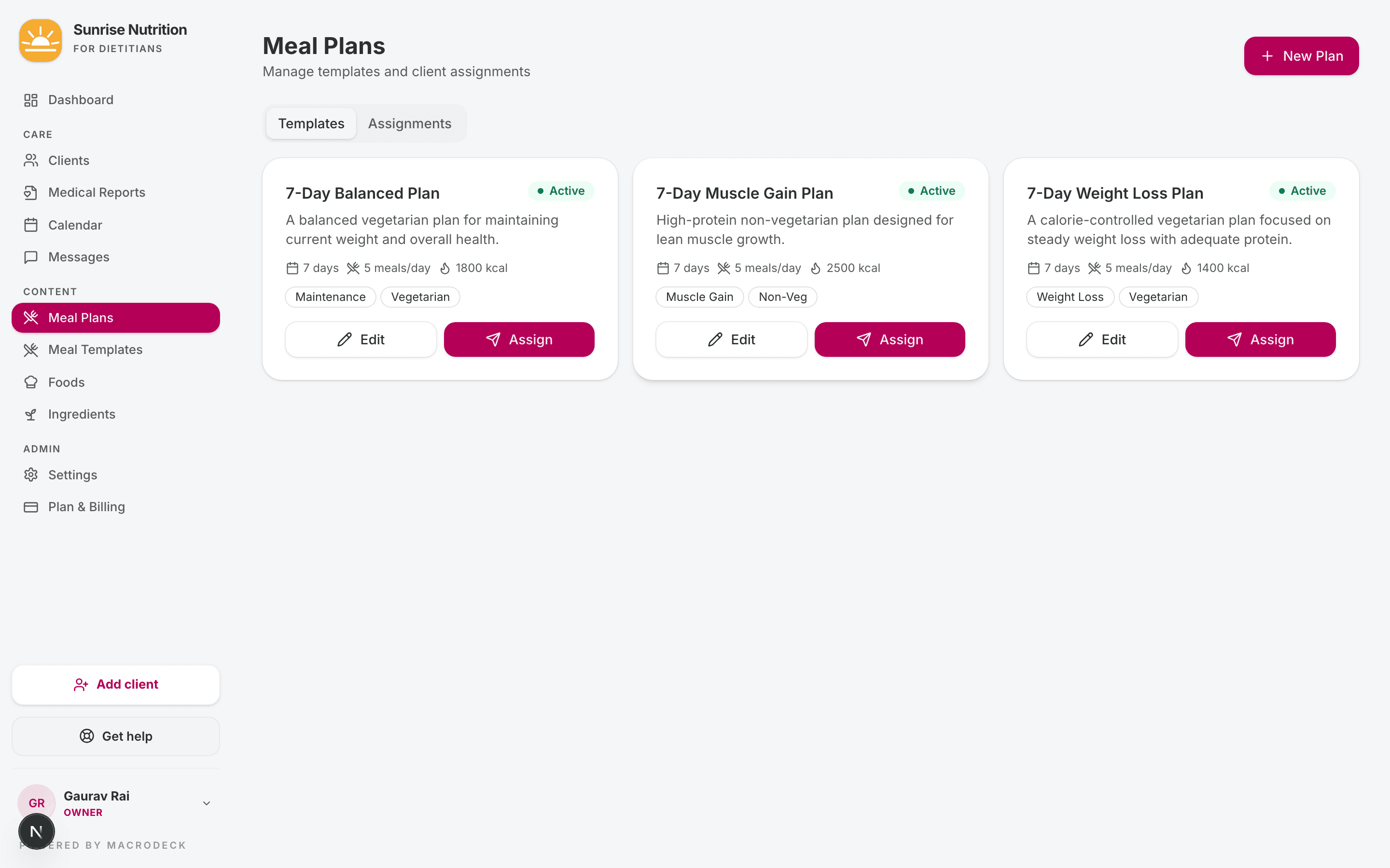 Meal plans list