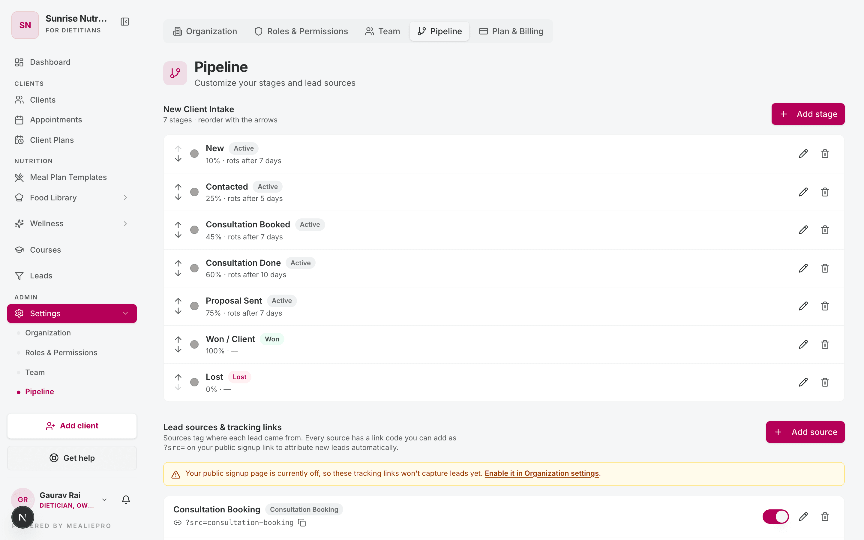Pipeline settings