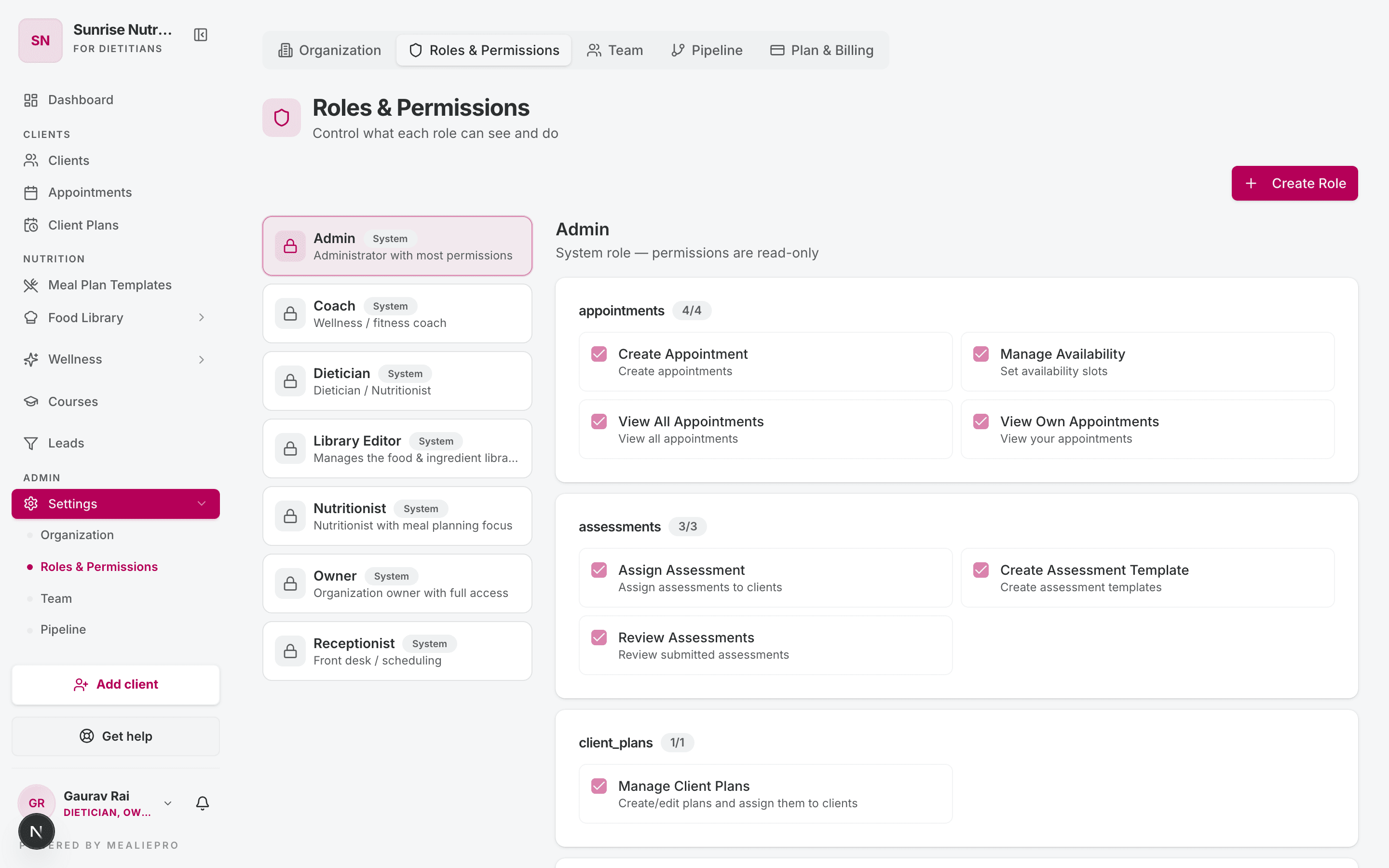 Roles and permissions