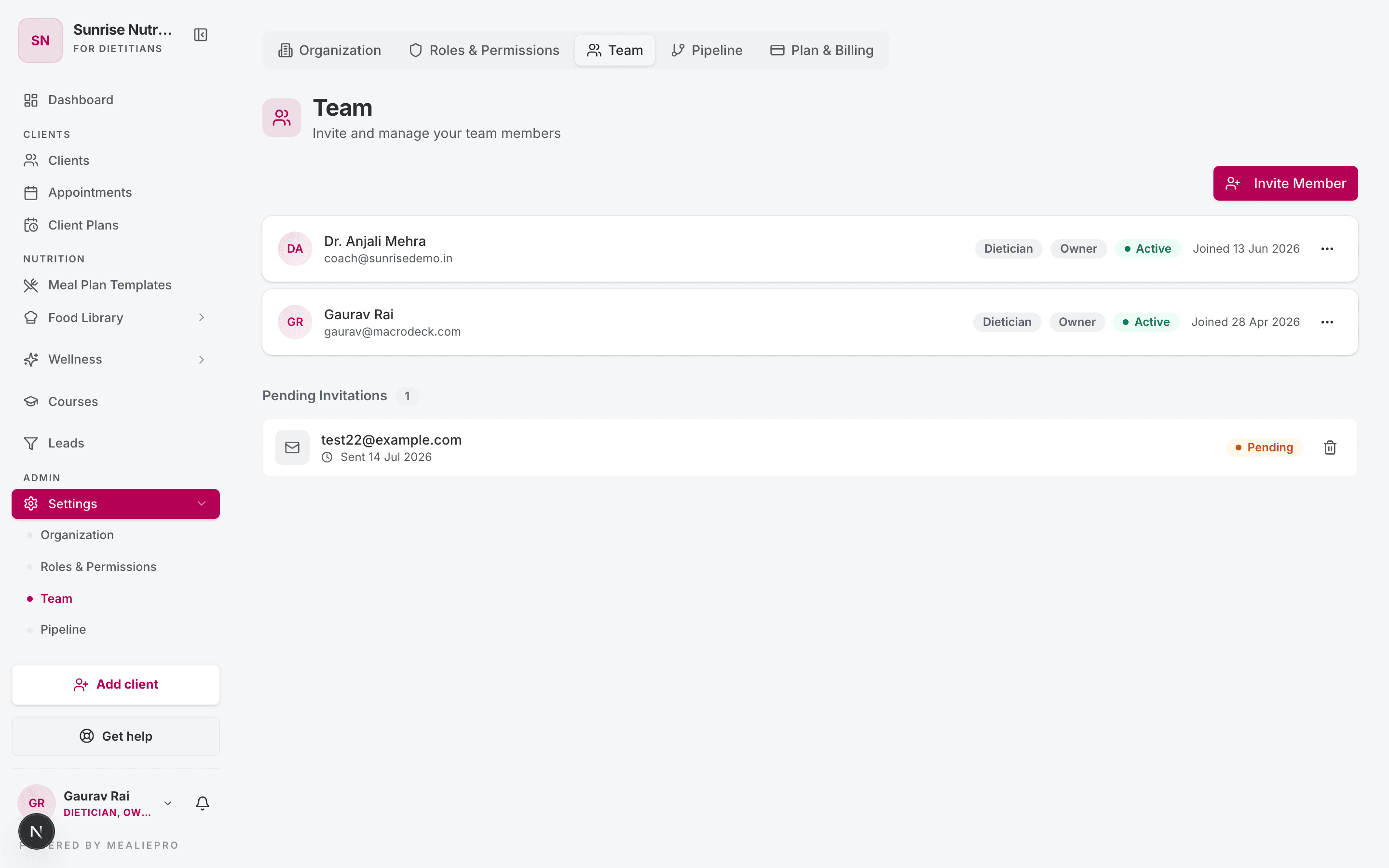Team settings