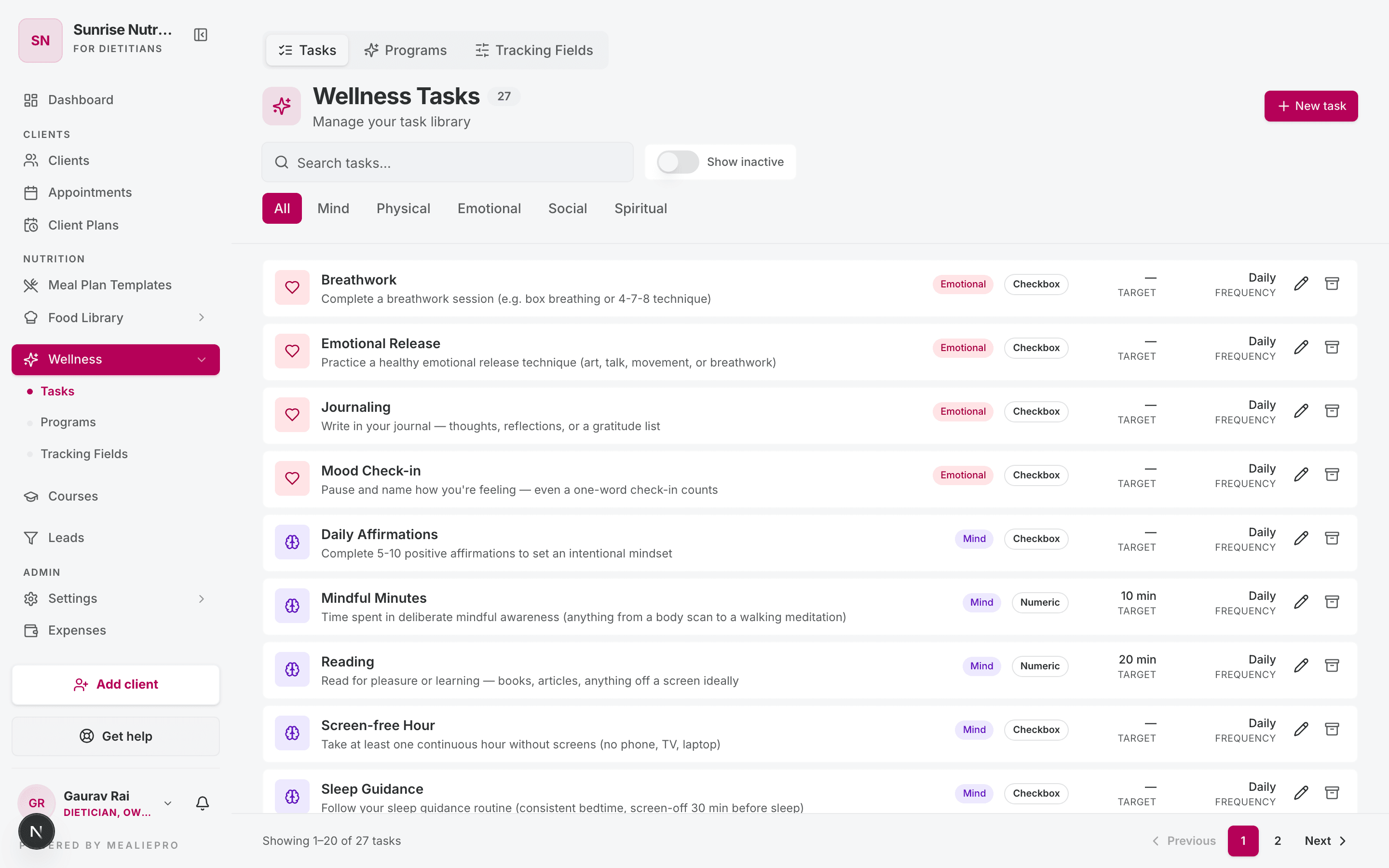 Wellness task library